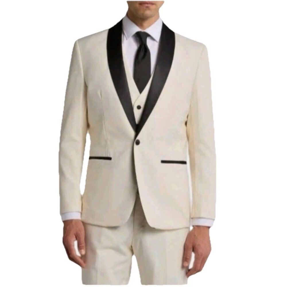 Gino Vitale Mens Tuxedo Jacket Size 54 Long Ivory Black Trim Blazer NWT